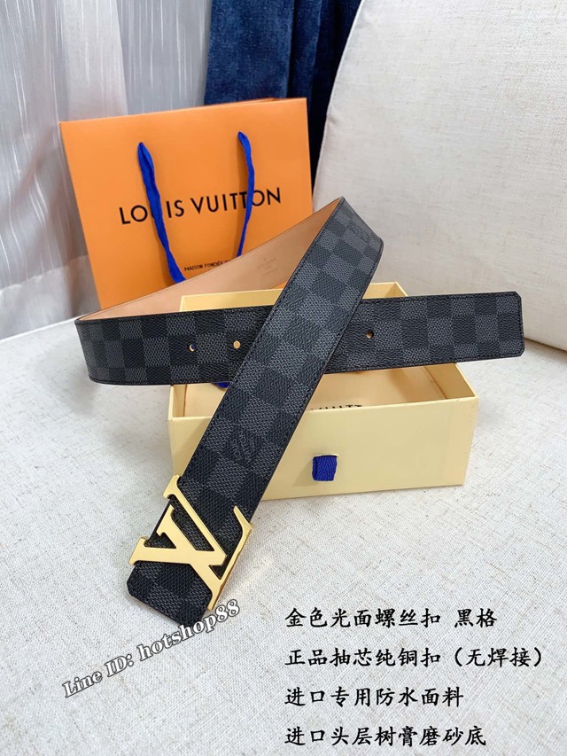 LV新款男士皮帶 路易威登經典黑格腰帶  jjp2545